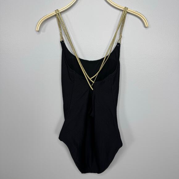Aerie One Piece Swimsuit Medium Black Textured Strappy Scoop Neck Beachy Resort - Picture 6 of 10